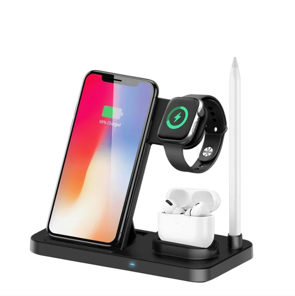 Black Wireless 4 In 1 Charging Station for Apple Devices - NIB